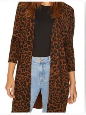 Sanctuary Open Front Animal Print Leopard Cardigan Brown Black Size M